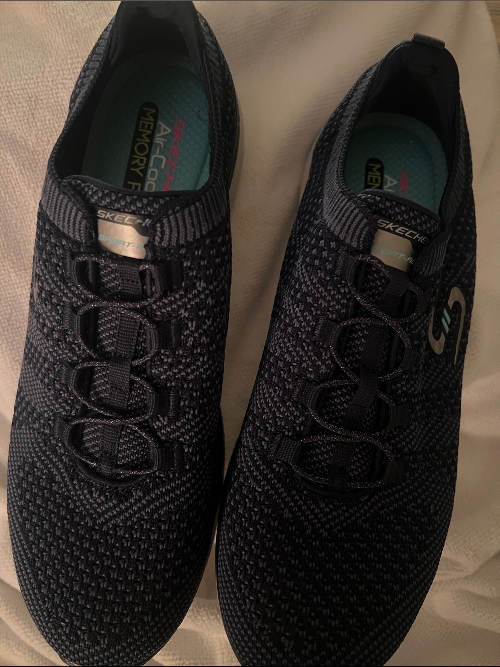 Skechers Women's Blue Knit Slip-On Athletic Sneakers with Teal Insole